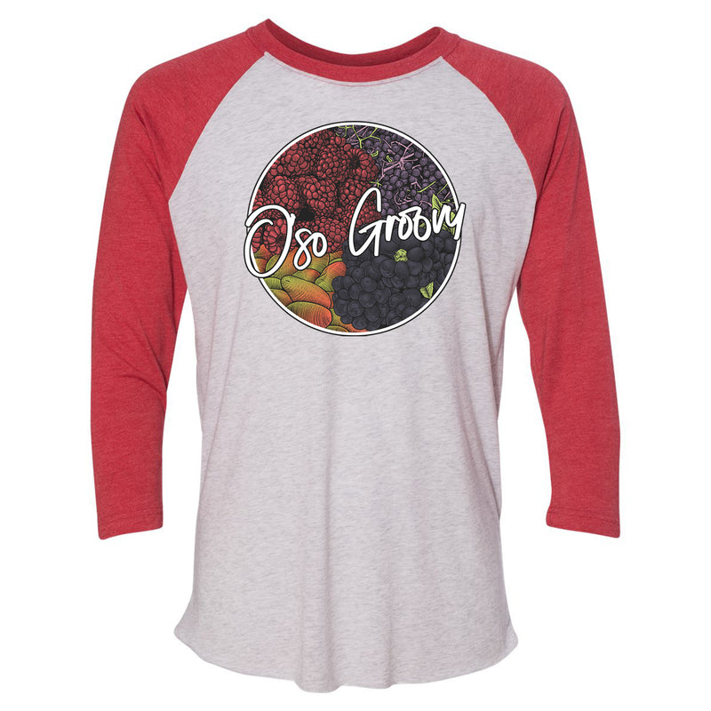 O'so Brewing Unisex Groovy Baseball T-Shirt - Heather White / Vintage Red
