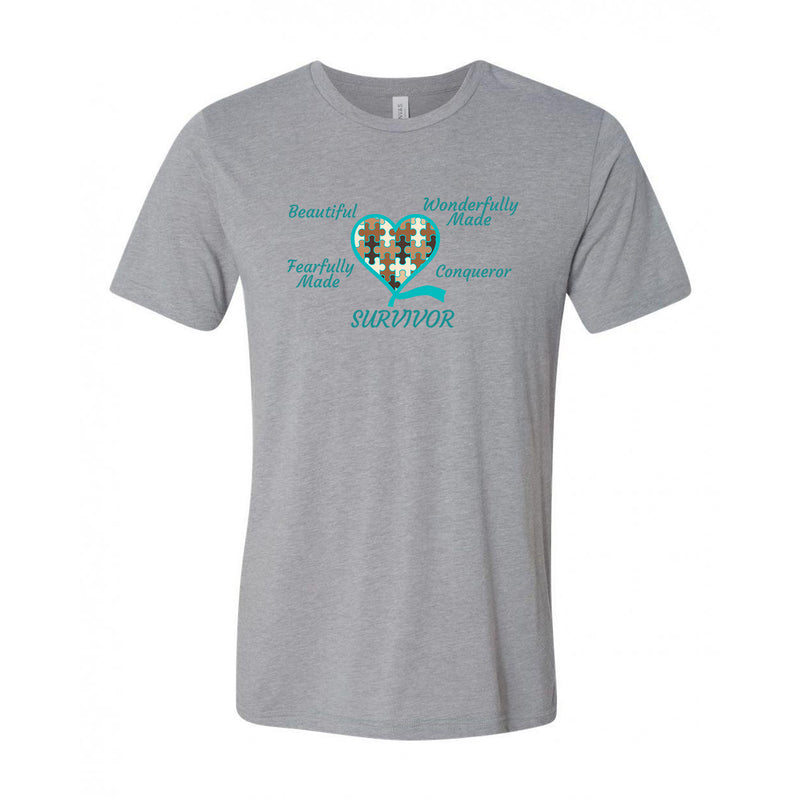 Fourth Quarter Faith Ovarian Cancer Survivor Unisex T-Shirt - Athletic Grey
