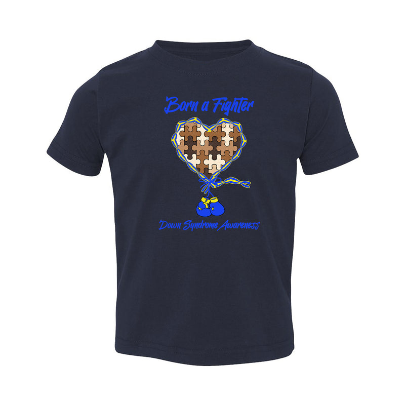 Fourth Quarter Faith Born a Fighter Down Syndrome Awareness Toddler T-Shirt- Navy