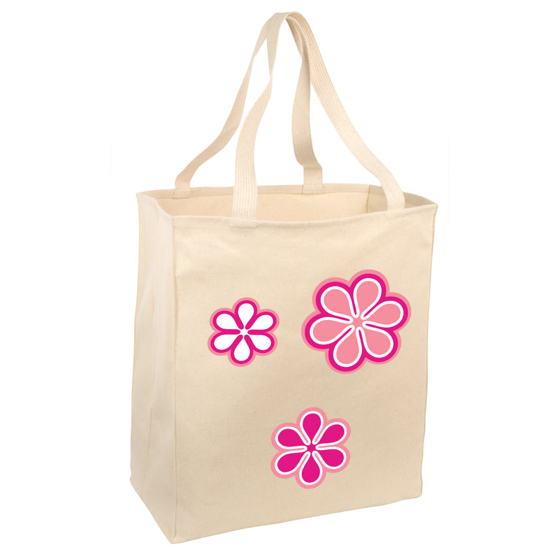 A Kid's Joy Pink Flower Grocery Tote Bag- Natural