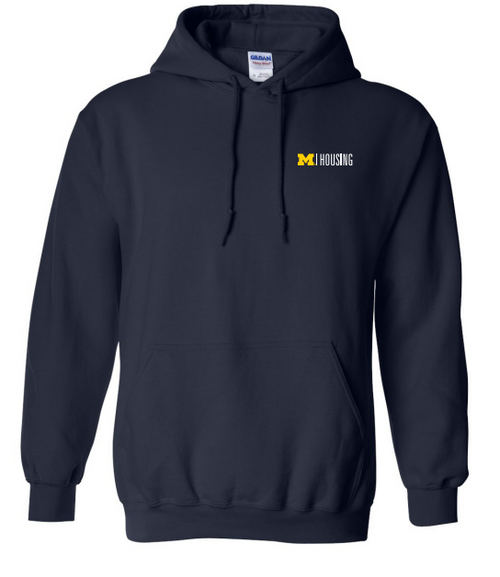 UM Housing Logo Pullover Hooded Sweatshirt- Navy